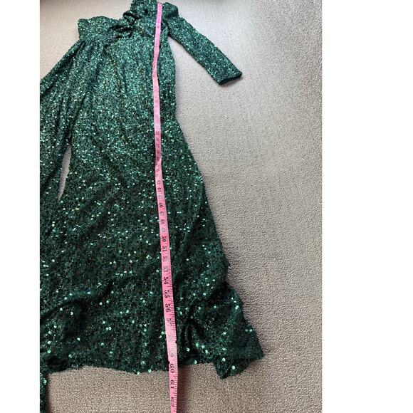 NWT Faeriesty Formal Dress Gown Sz Large Dark Green Sequin One Shoulder Mermaid - Picture 16 of 16